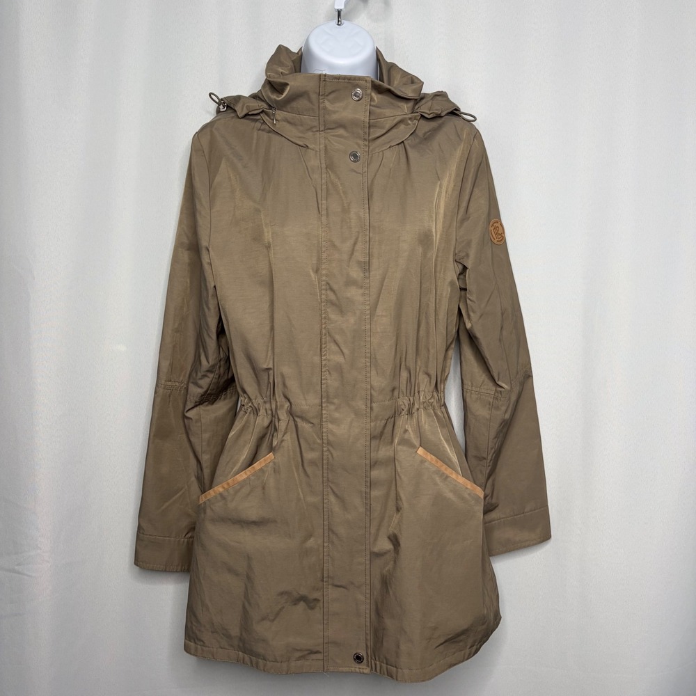Lauren Ralph Lauren Womens Khaki Tan Hooded Field Jacket Drawstring Waist Sz Med
